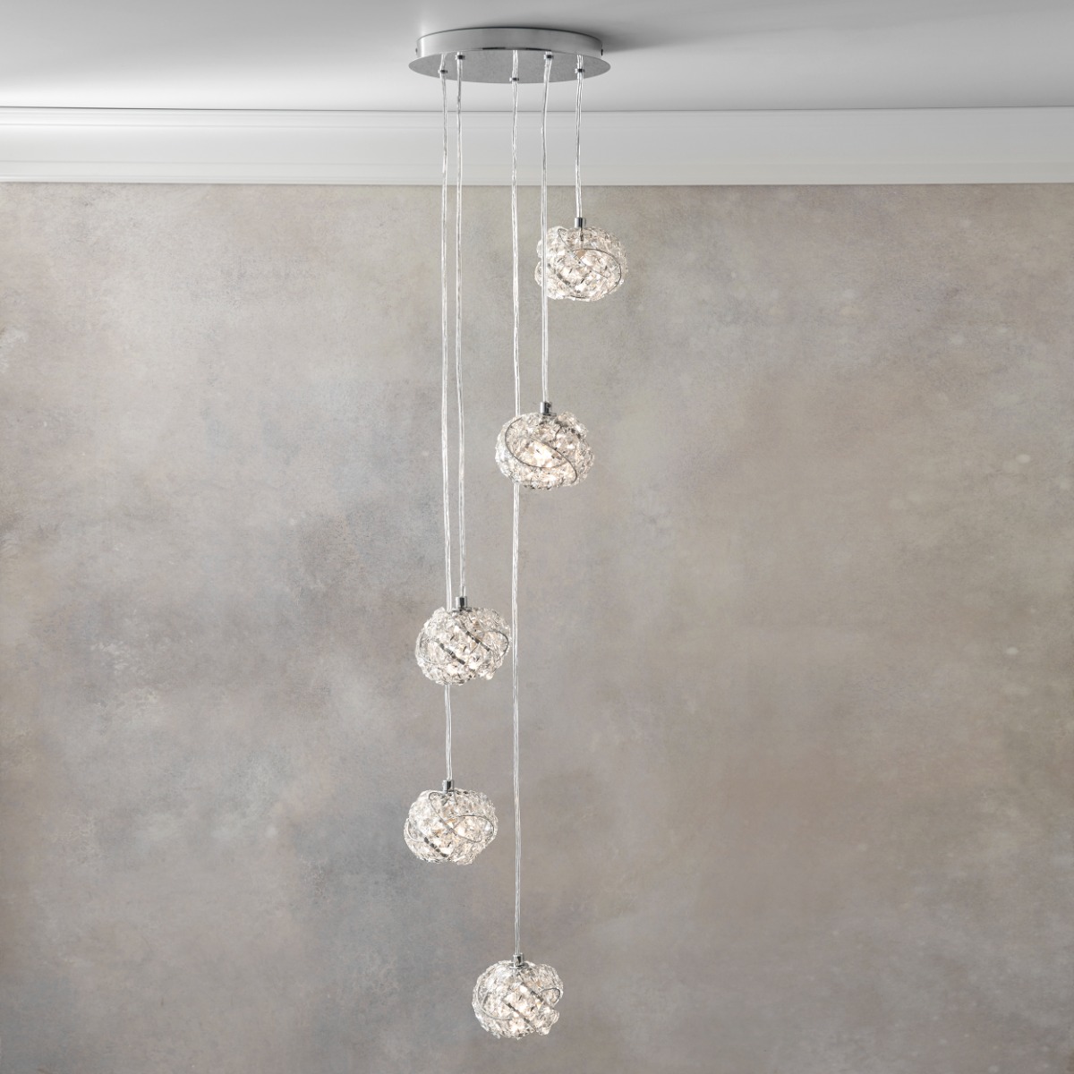 Endon 77566 Talia 5 Light Ceiling Pendant In Chrome Plate And Clear Crystal Glass