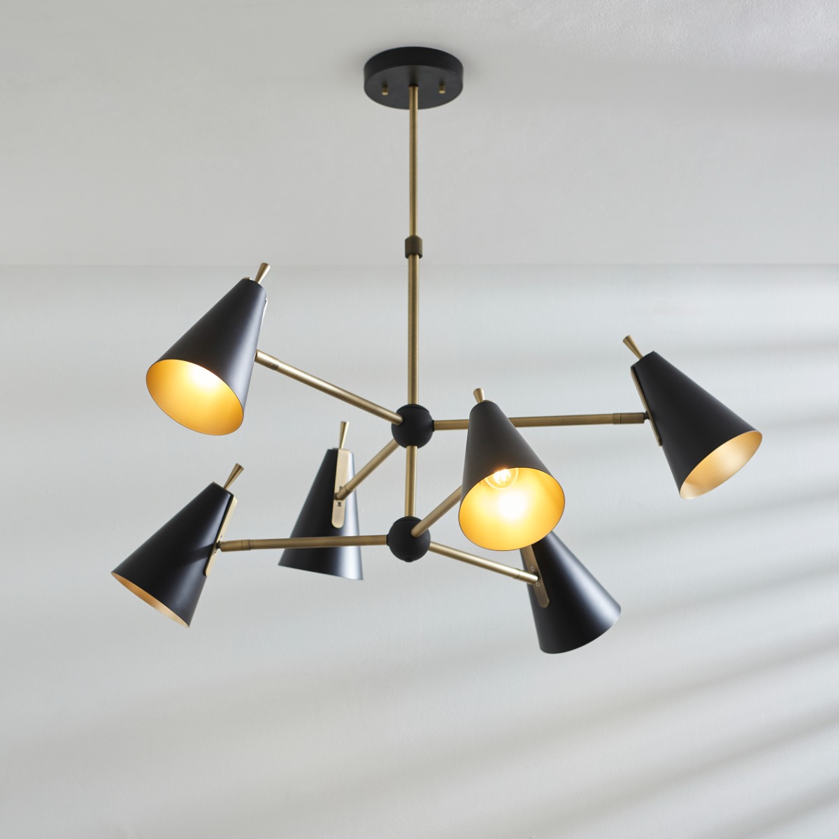 Bold 6 Light Ceiling Pendant Light In Matt Antique Brass And Matt Black Finish