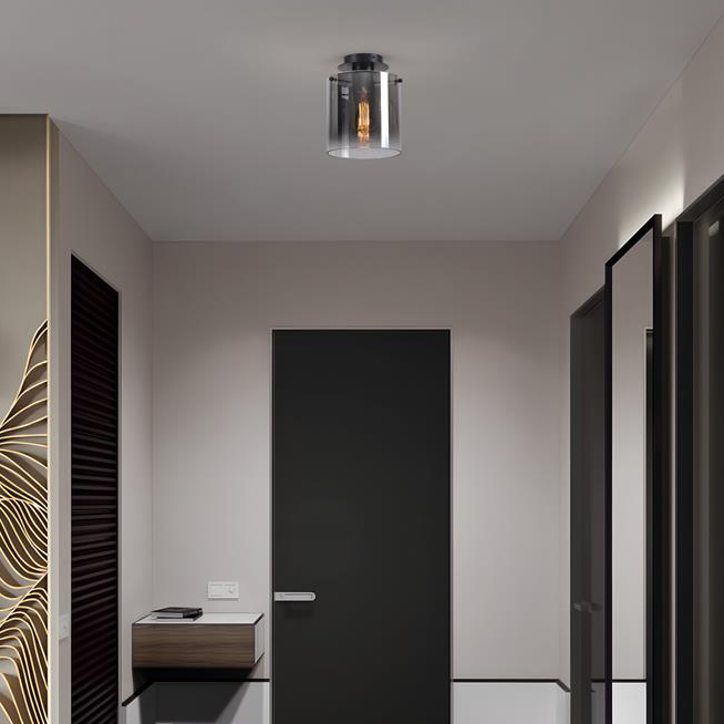 Searchlight Sweden Flush Ceiling Light In Matt Black Finish With Smoked Glass 88911-1BK