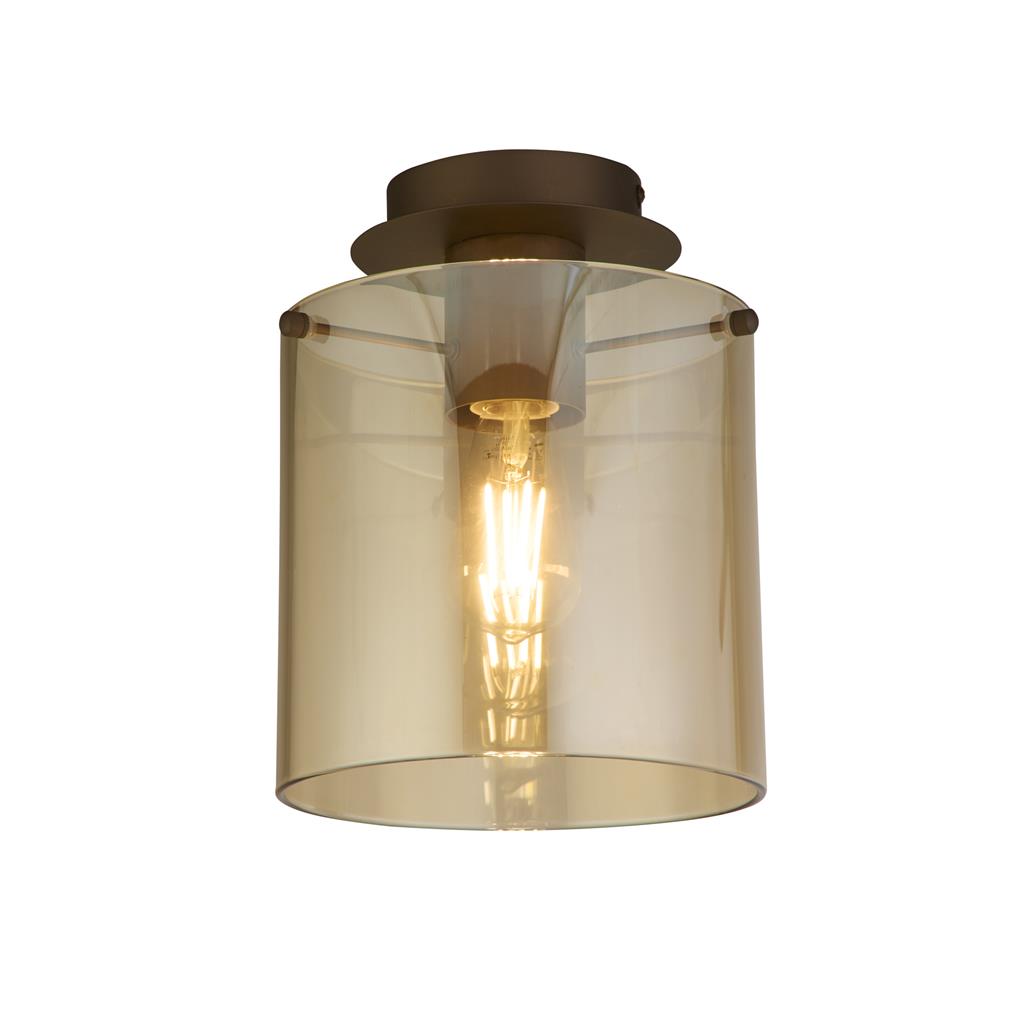 Searchlight Sweden Flush Ceiling Light In Mocha Finish With Amber Glass 88911-1MO