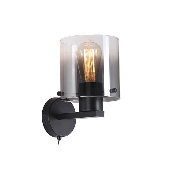 Searchlight Sweden Wall Light In Matt Black Finish With Smoked Glass 88912-1BK