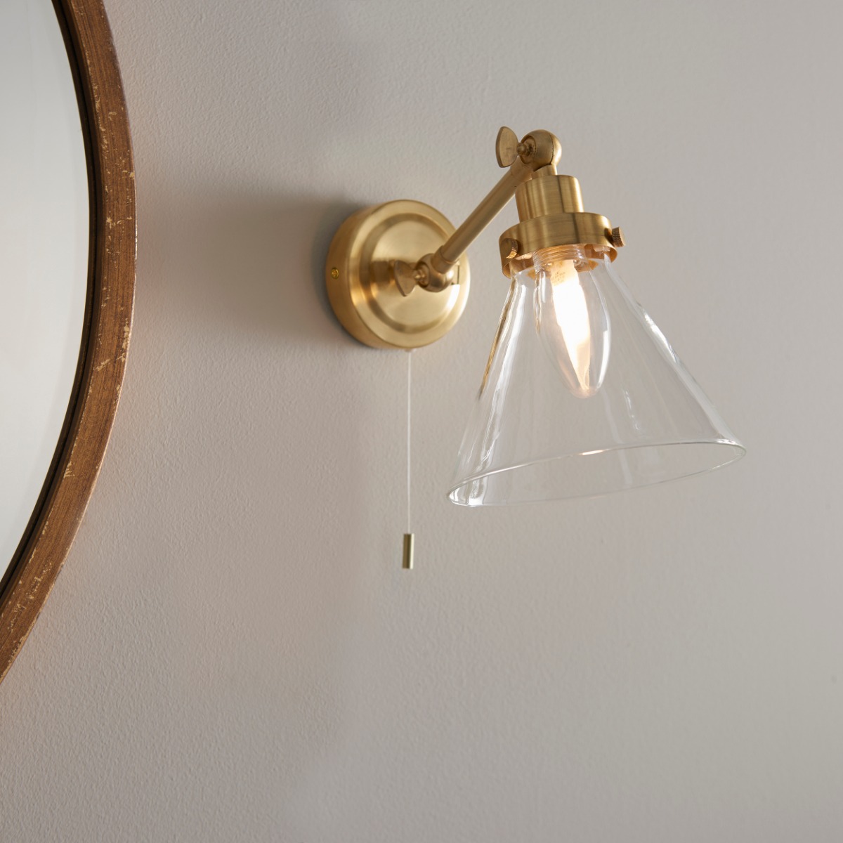 Endon 93854 Faraday Bathroom Wall Light In Satin Brass With Clear Glass IP44