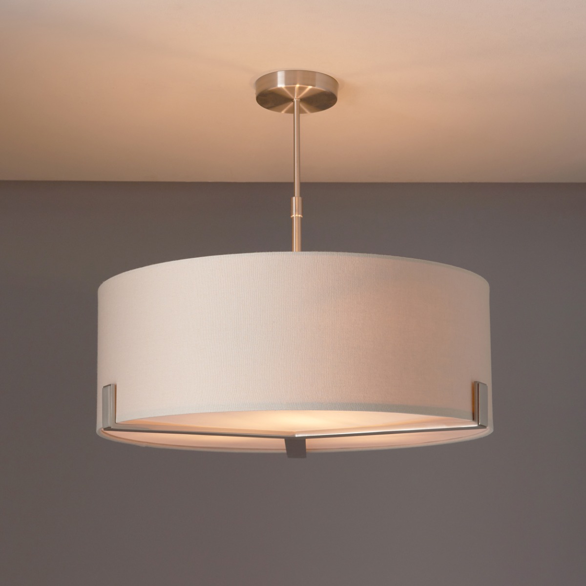 Endon 95834 Hayfield 3 Light Ceiling Pendant In Satin Nickel Finish With Slate Grey Shade