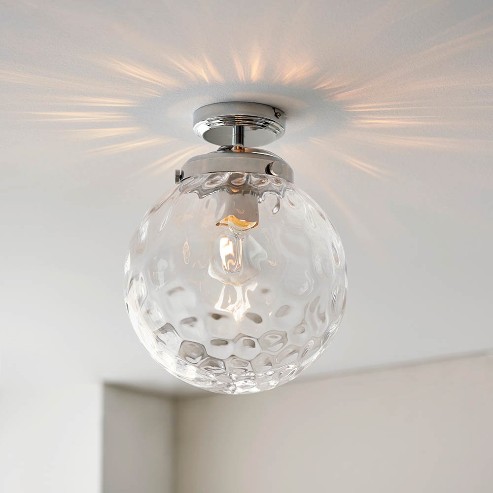 Endon 95994 Elston Bathroom Flush Ceiling Light In Chrome With Clear Dimpled Glass Shade IP44