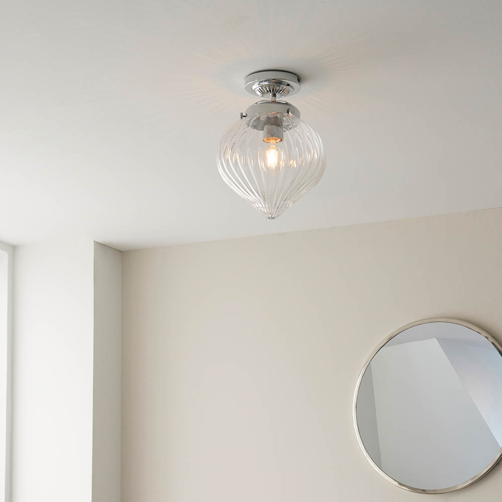 Endon 96489 Cheston Bathroom Flush Ceiling Light In Chrome With Clear Ribbed Glass IP44