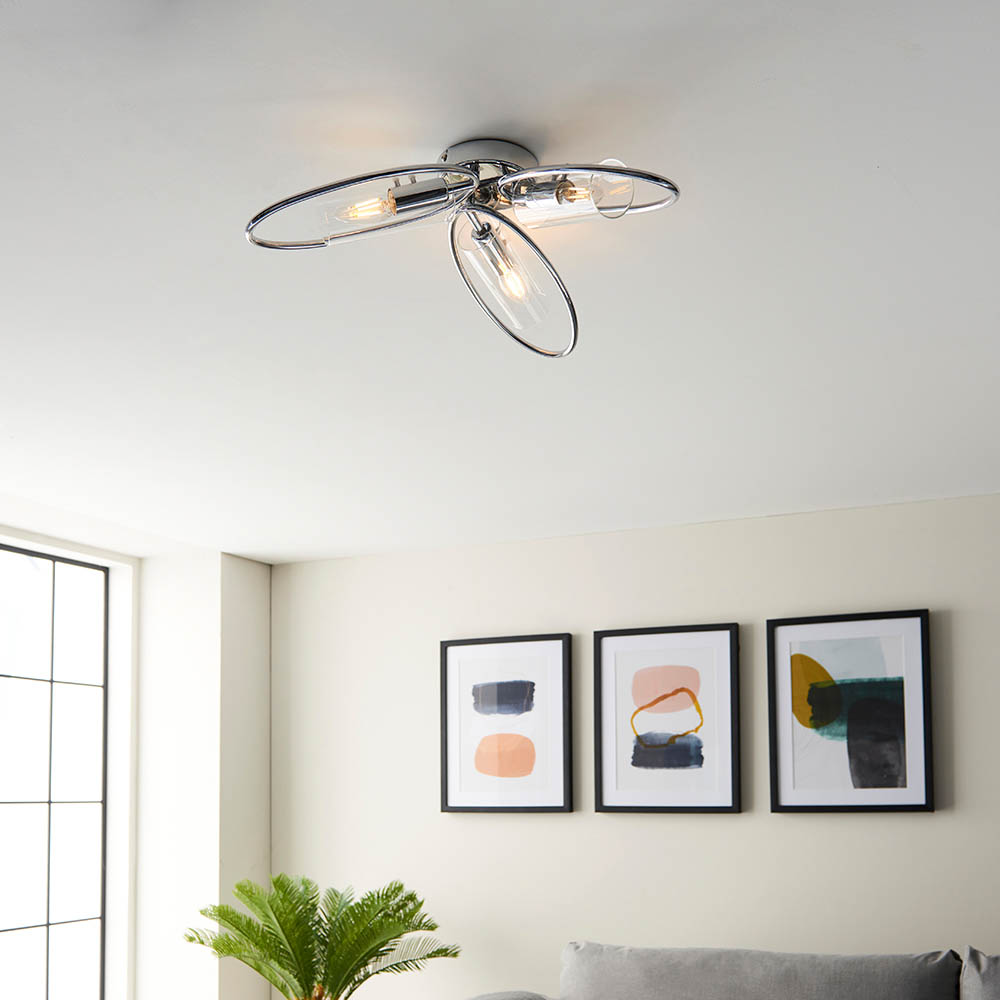 Endon 96833 Amari 3 Light Semi Flush Ceiling Light In Chrome Finish With Clear Glass Shades