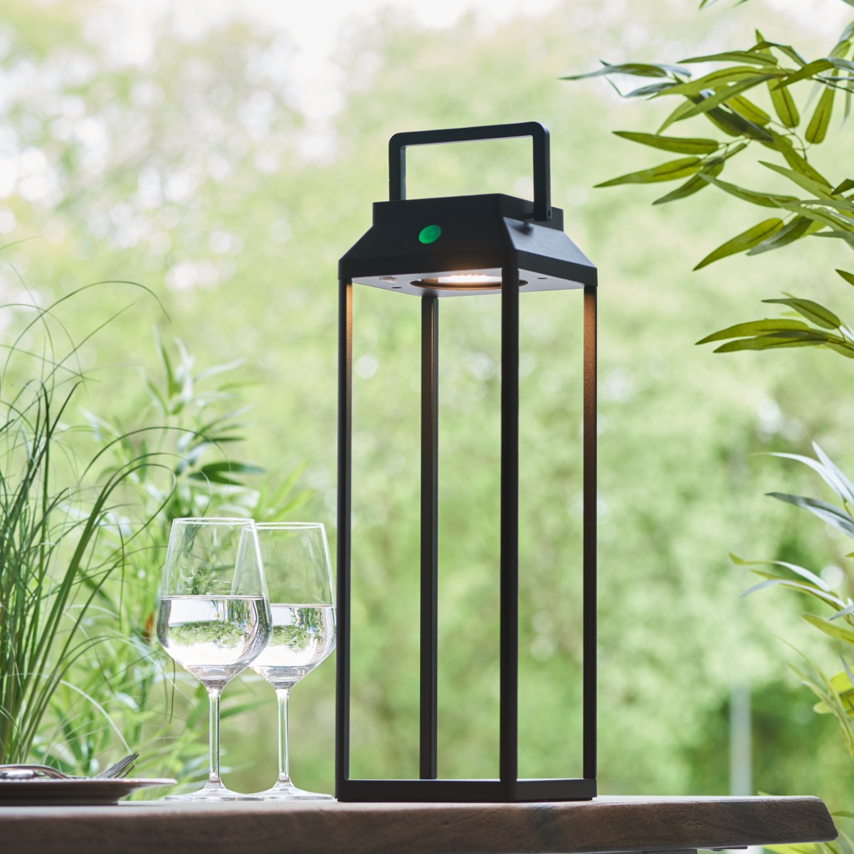 Endon 96932 Linterna Outdoor Solar Powered Tall Table Lamp In Textured Black Finish IP44