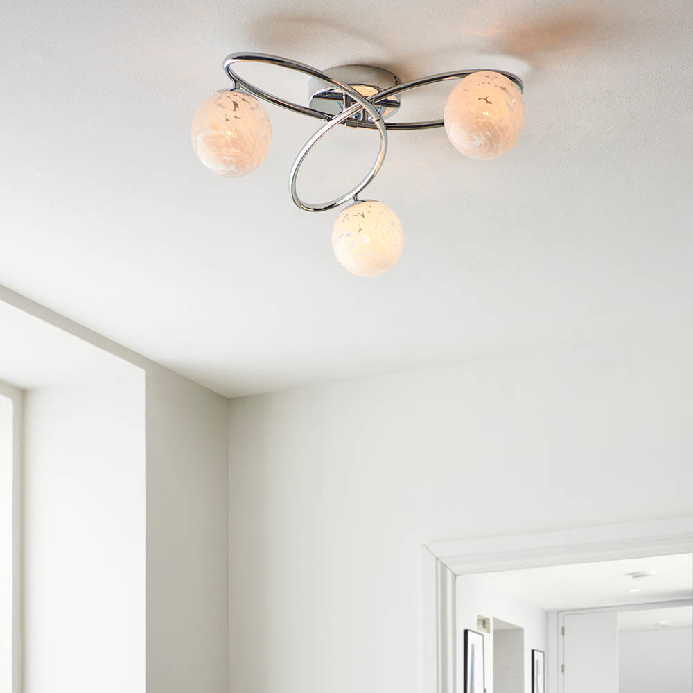 Endon 97230 Maye 3 Light Semi Flush Ceiling Light In Chrome Finish With Confetti Glass