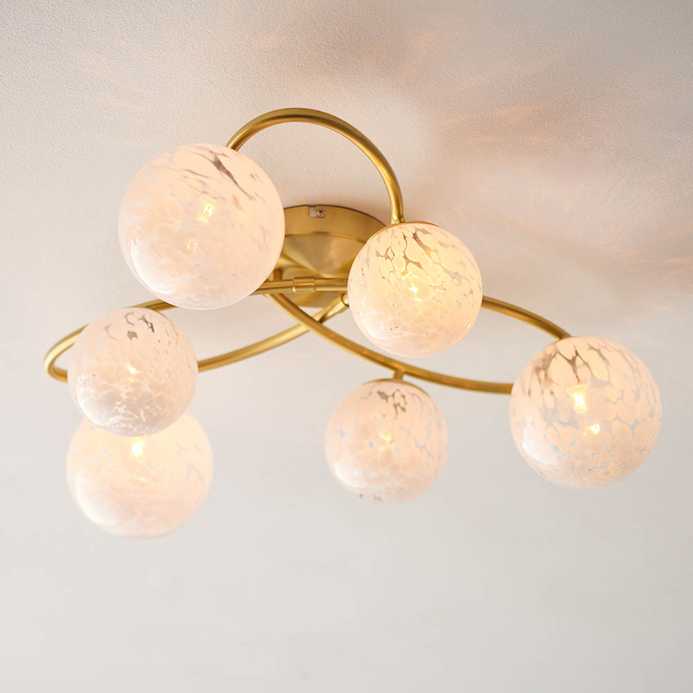 Endon 97233 Maye 6 Light Semi Flush Ceiling Light In Satin Brass Finish With Confetti Glass