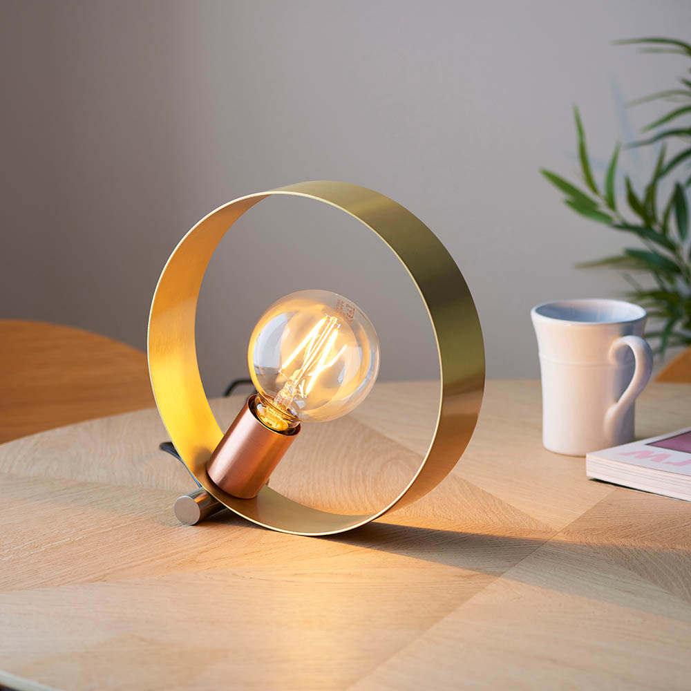 Endon 97665 Hoop Table Lamp In Brushed Brass, Copper And Nickel Finish