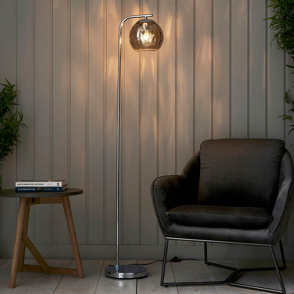 Endon 97978 Dimple Floor Lamp In Chrome Finish With Smoked Glass Shade