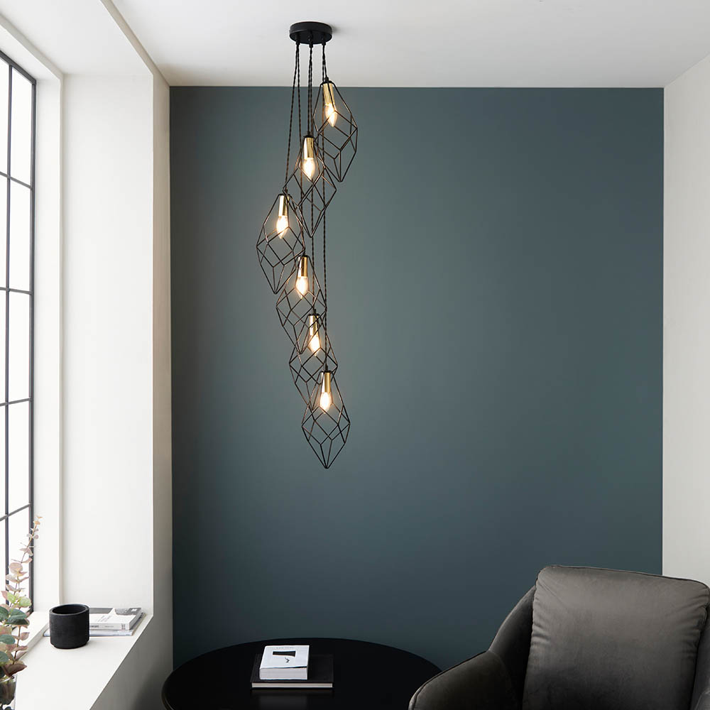Endon 98151 Jaxon 6 Light Cluster Ceiling Pendant In Matt Black And Gold Finish