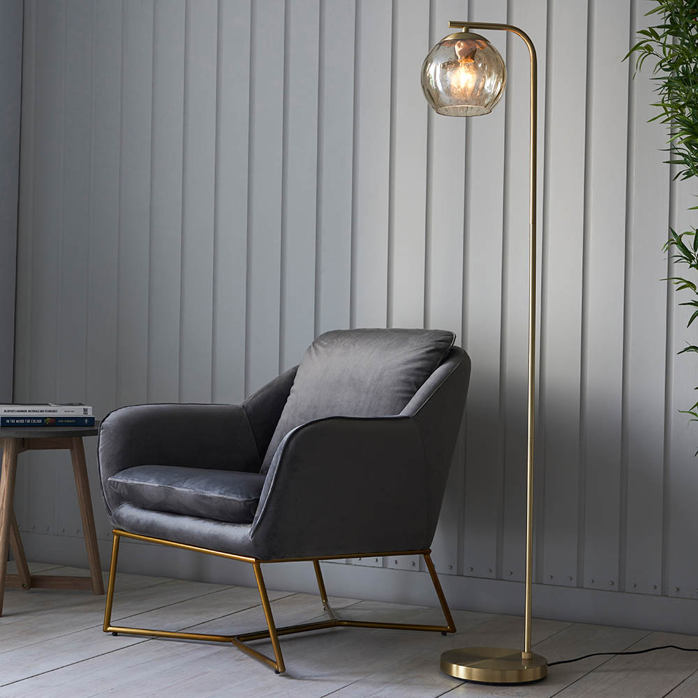 Endon 98271 Dimple Floor Lamp In Satin Brass Finish With Champagne Glass Shade