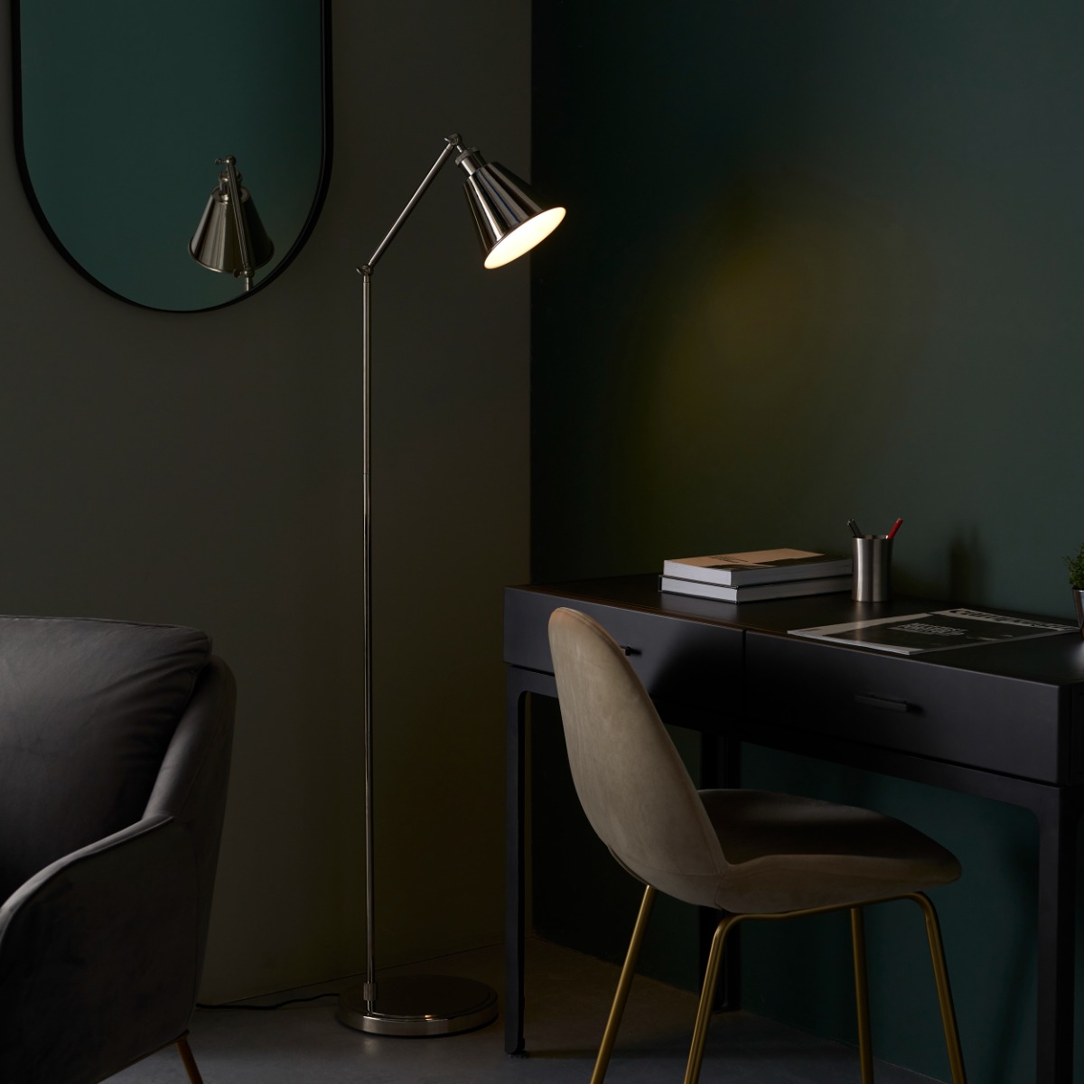 Cannes Floor Lamp In Bright Nickel Finish