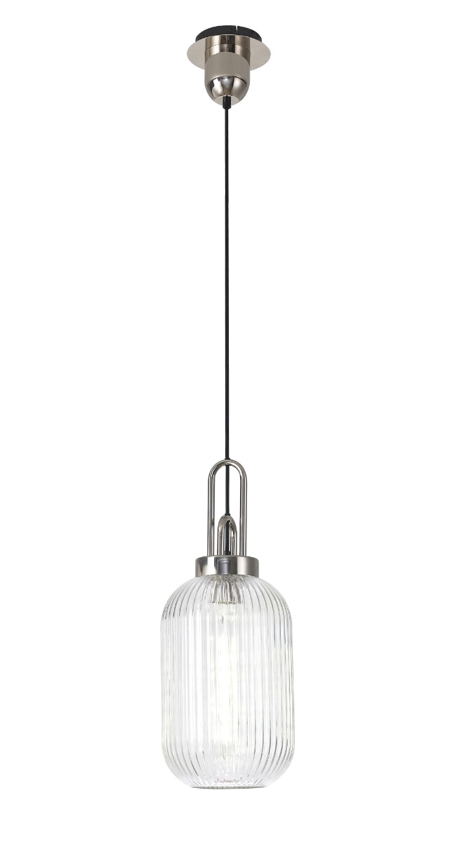 Glenn 1 Light Tubular Ceiling Pendant in Polished Nickel With Clear Glass
