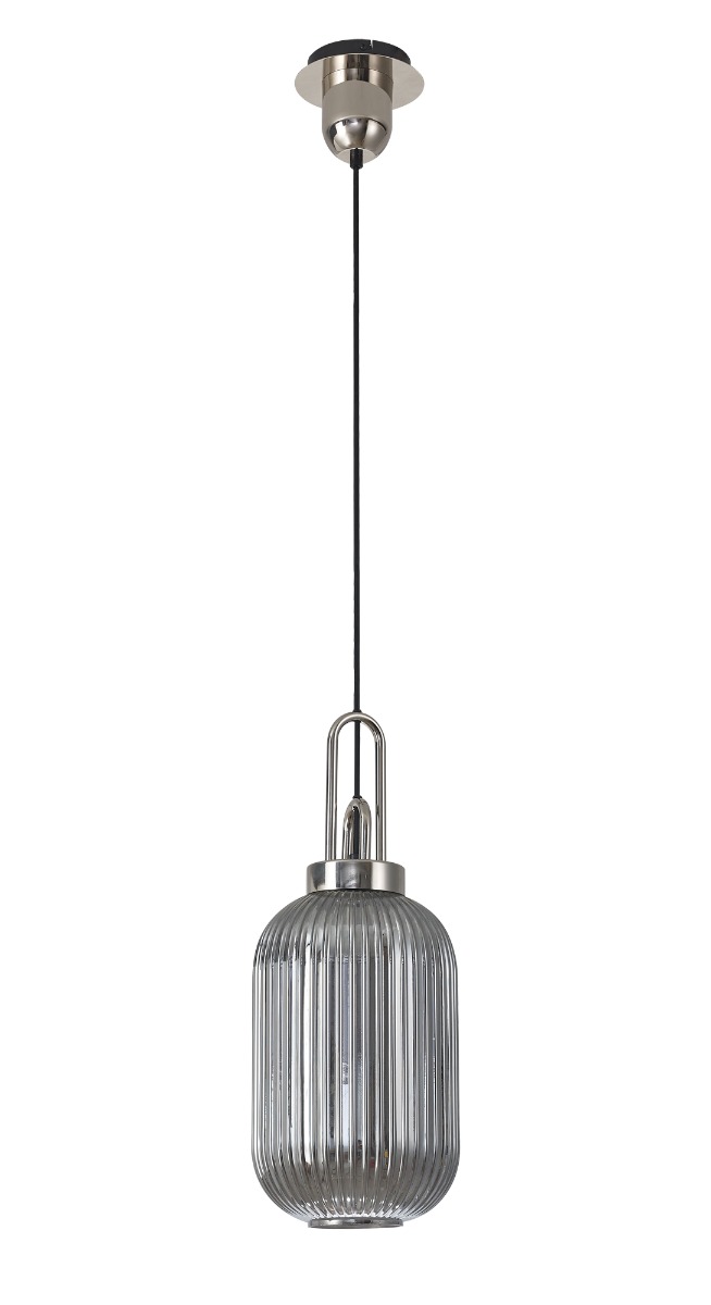 Glenn 1 Light Tubular Ceiling Pendant in Polished Nickel With Smoked Glass