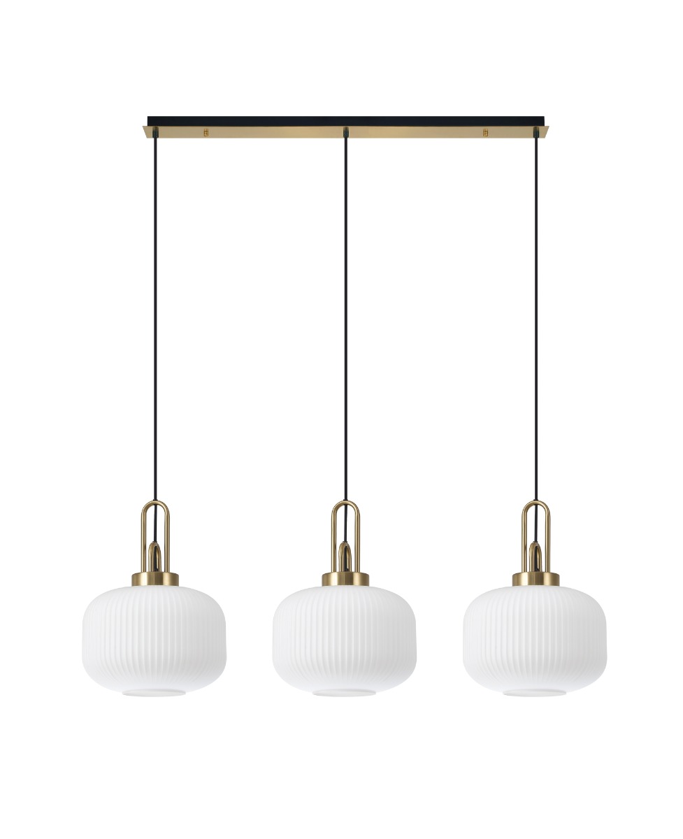 Glenn 3 Light Pumpkin Linear Pendant in Brass Gold With Opal Glass