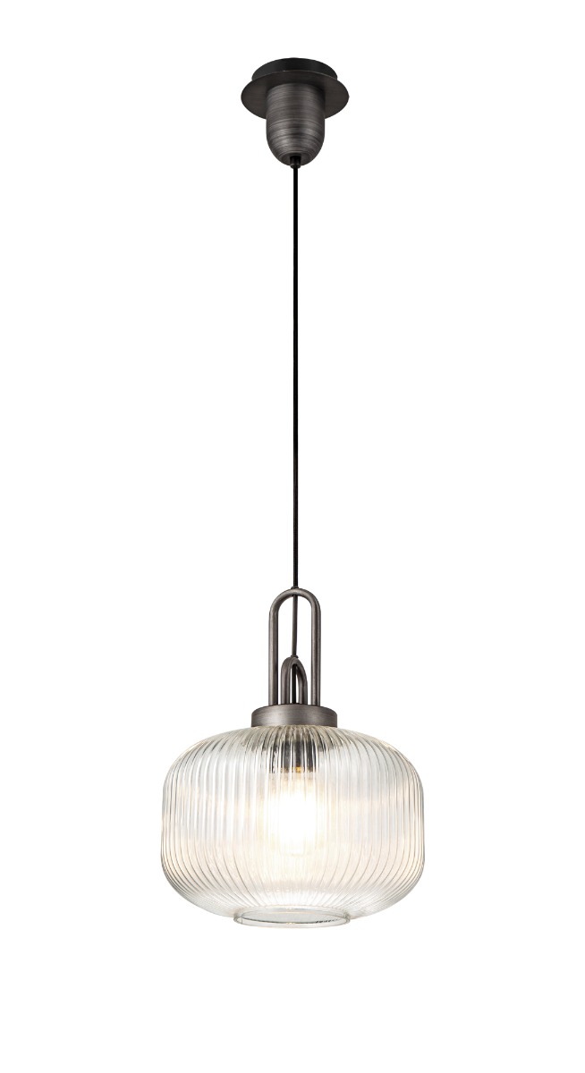 Glenn 1 Light Pumpkin Ceiling Pendant in Aged Pewter With Clear Glass