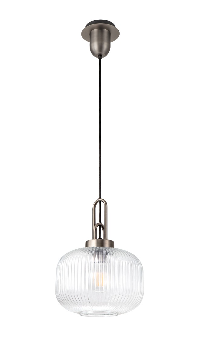 Glenn 1 Light Pumpkin Ceiling Pendant in Antique Silver With Clear Glass