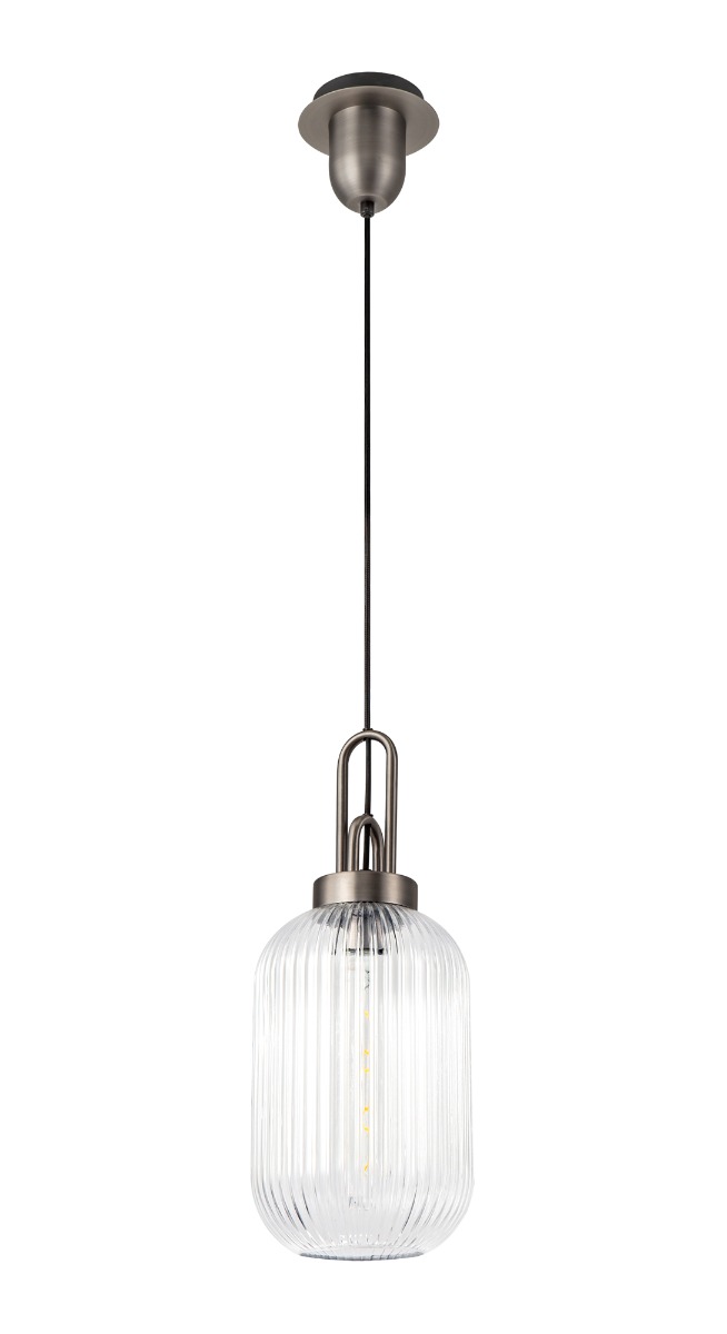 Glenn 1 Light Tubular Ceiling Pendant in Aged Pewter With Clear Glass