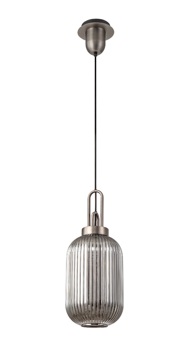 Glenn 1 Light Tubular Ceiling Pendant in Antique Silver With Smoked Glass