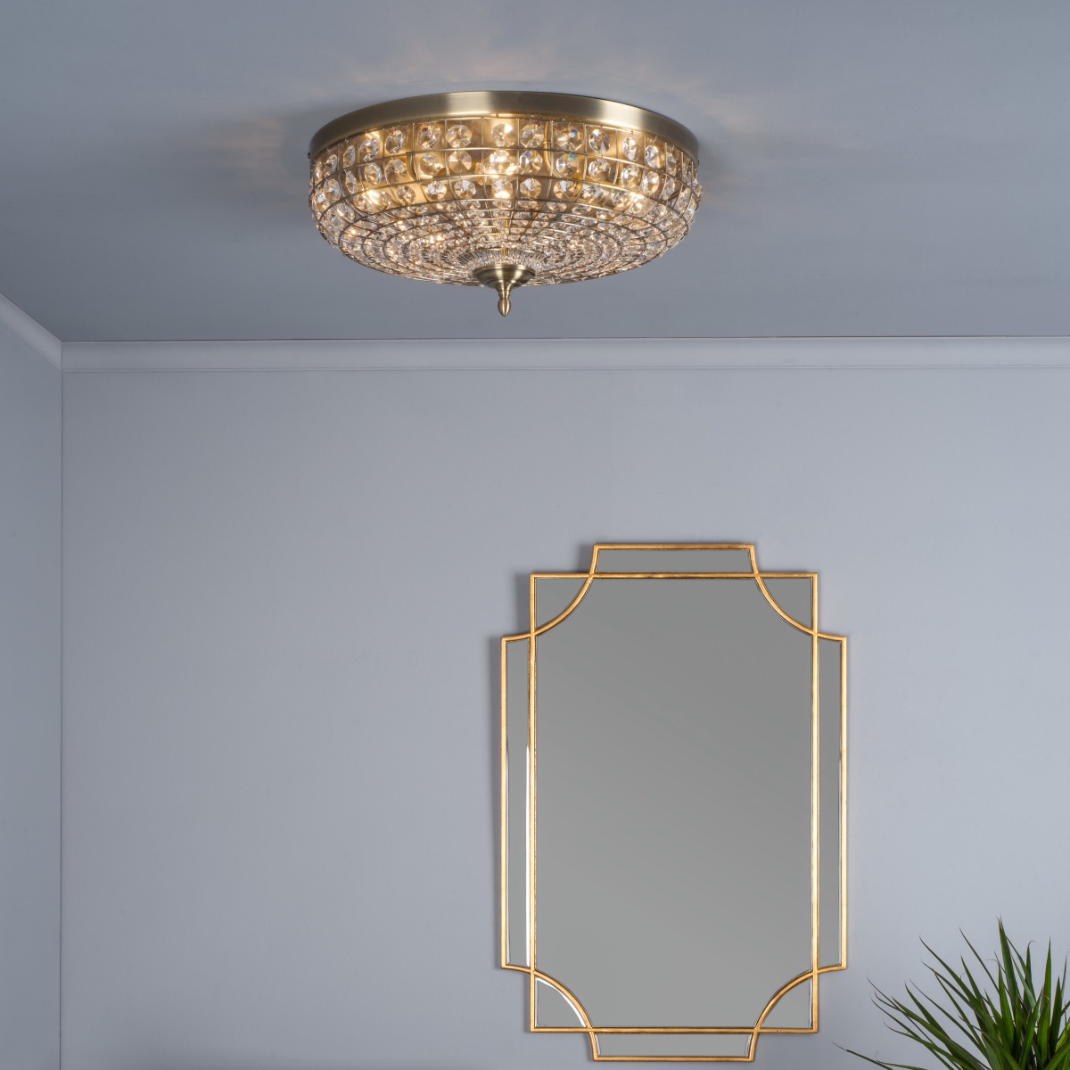 Dar Lighting ASM5475 Asmara 5 Light Crystal Flush In Antique Brass