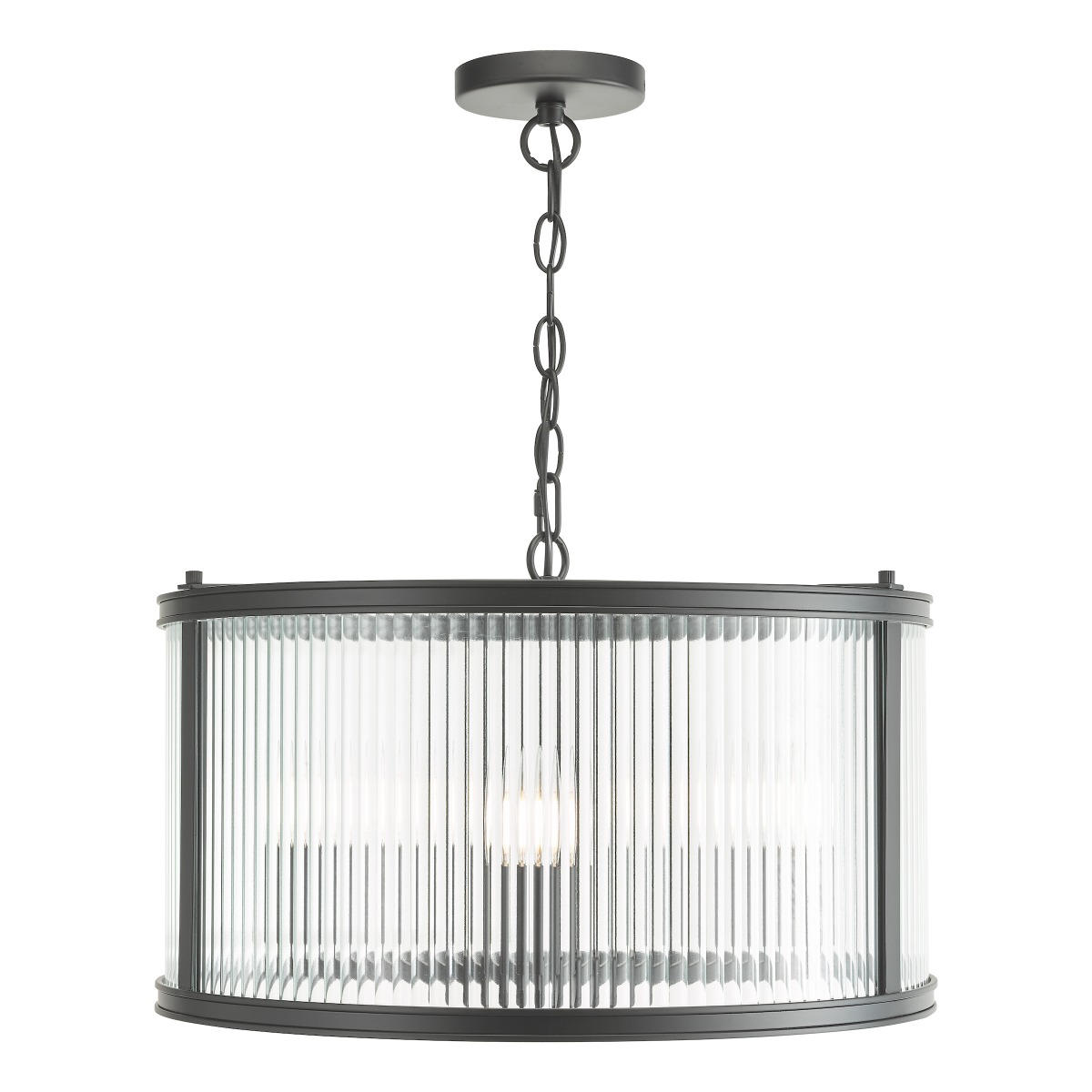 Dar Lighting Bianka 3 Light Ceiling Pendant In Matt Black With Ribbed Glass
