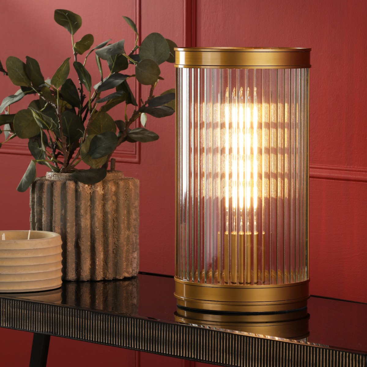 Dar Lighting Bianka Table Lamp In Bronze With Ribbed Glass