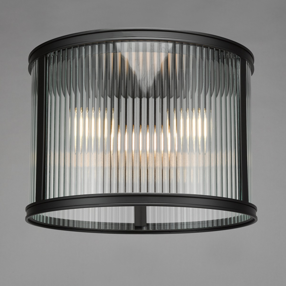 Dar Lighting Bianka 3 Light Flush Ceiling Light In Matt Black With Ribbed Glass