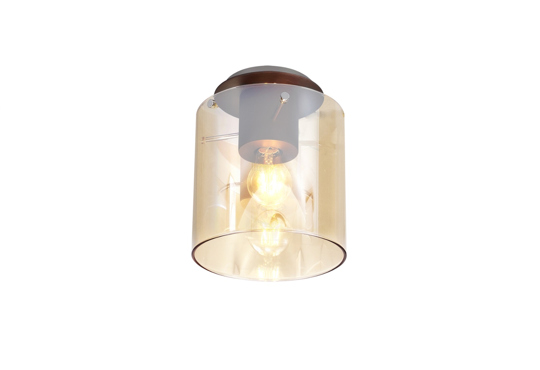 Image of Nordic 1 Light Flush Ceiling Light in Mocha Finish With Amber Glass