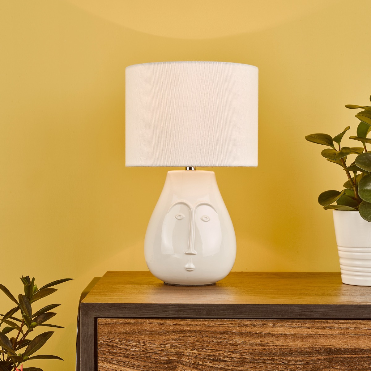 Dar Lighting Boris Table Lamp White Ceramic With White Cotton Shade BOR4102
