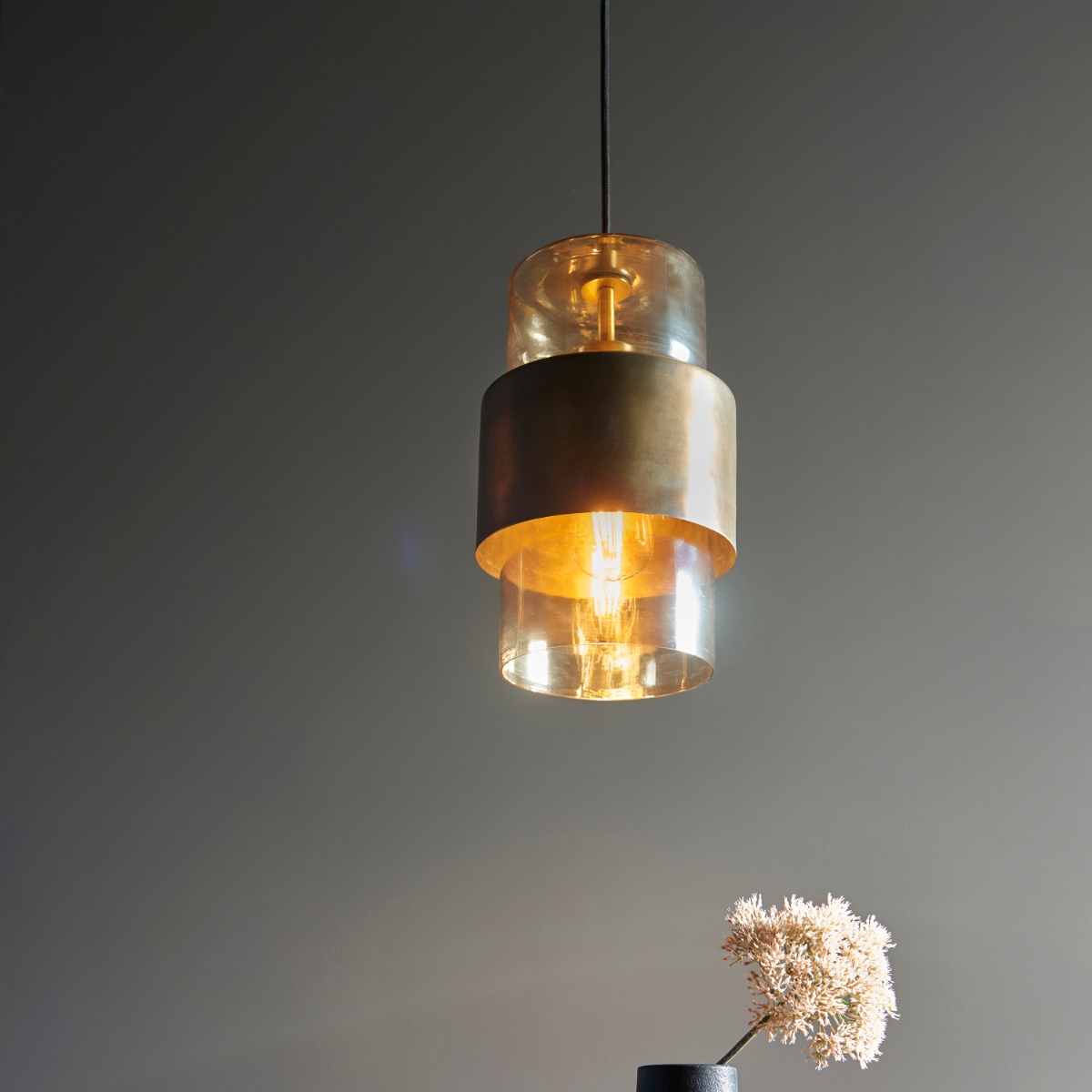Artisan 1 Light Ceiling Pendant Light In Brass Patina and Champagne Lustre Glass
