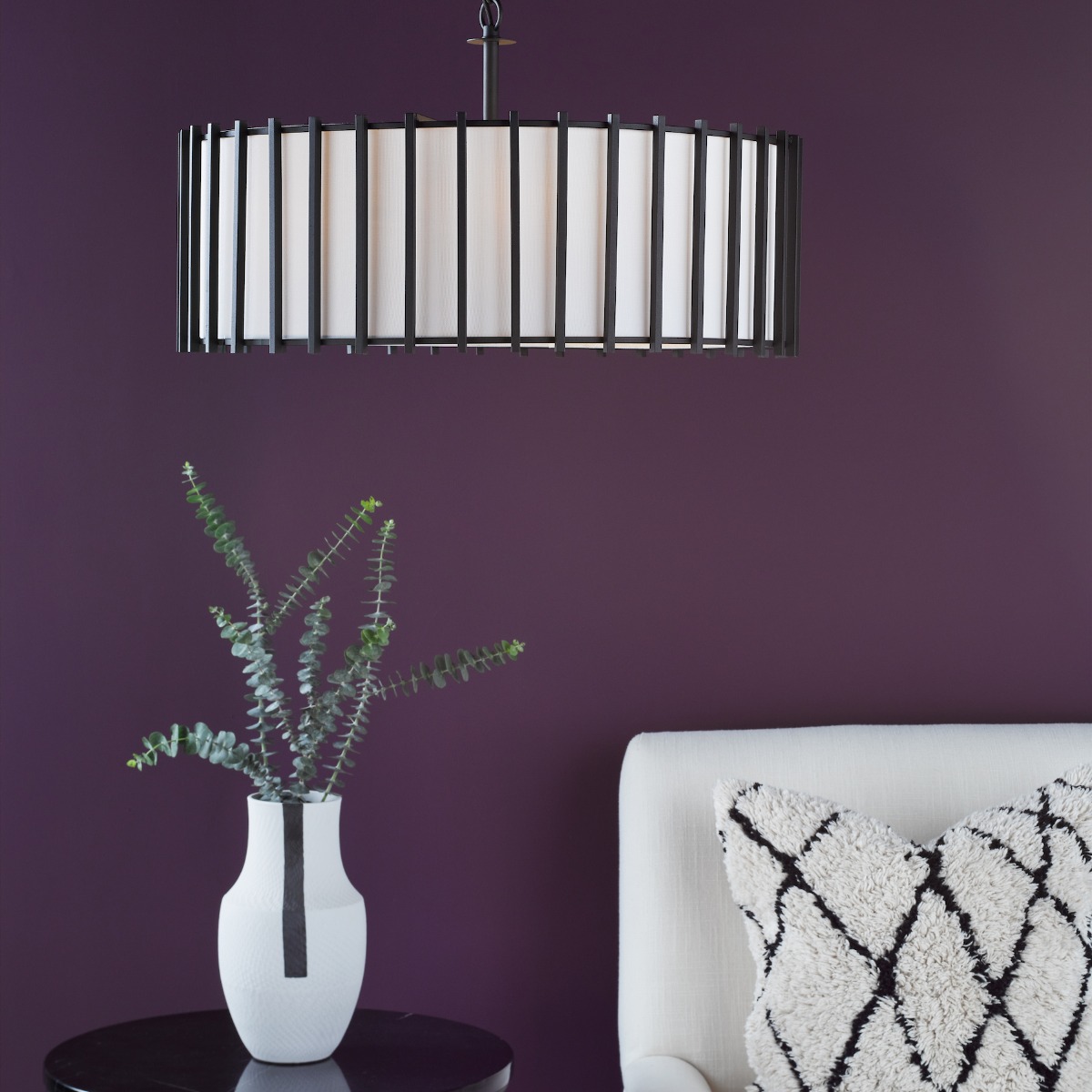 Dar Lighting Cagliari 8 Light Armed Pendant In Matt Black and Ivory