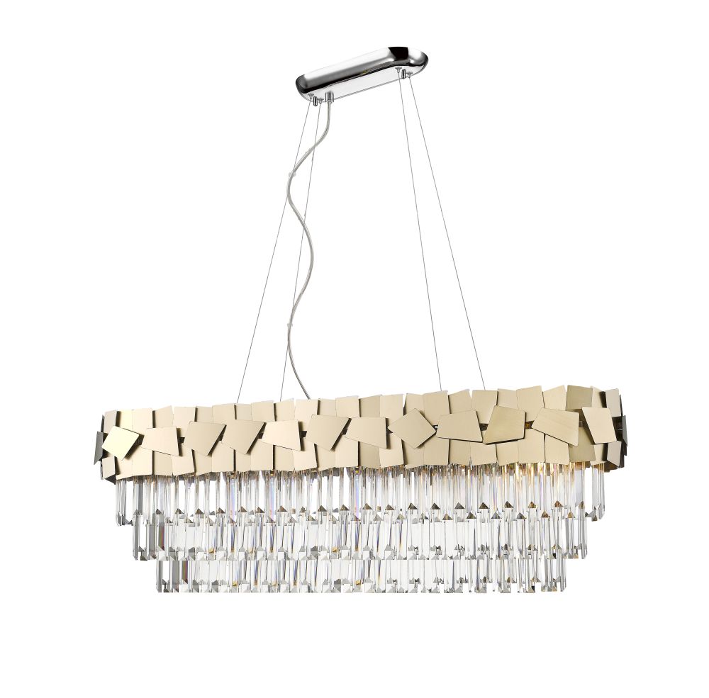 Impex Celine 9 Light Crystal Oblong Ceiling Pendant Light In Matt Gold Finish