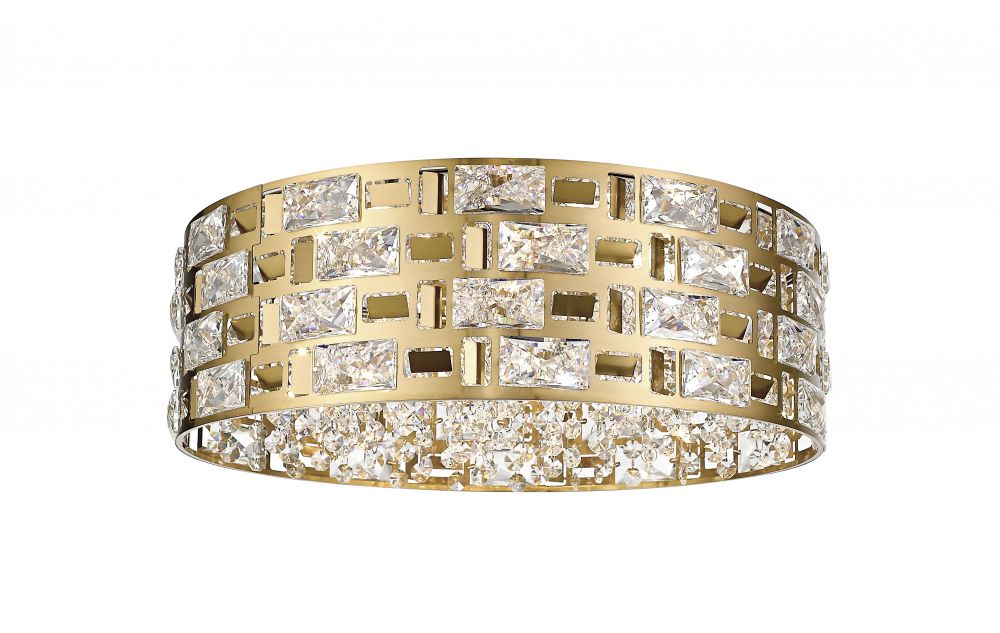 Impex Lola 6 Light Crystal Flush Ceiling Light In Matt Gold Finish