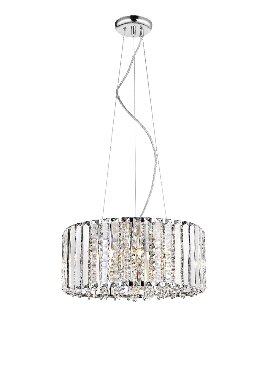 Impex Sophia 5 Light Crystal Round Ceiling Pendant Light In Polished Chrome Finish