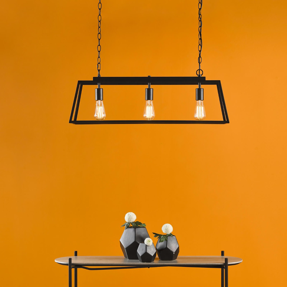 Dar Lighting Claudia 3 Light Bar Ceiling Pendant In Matt Black Finish