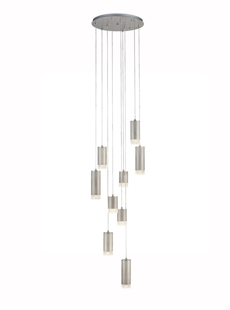 Franklite FL2414-9 Cordelia 9 Light Cluster Ceiling Pendant Light In Satin Brushed Silver Finish