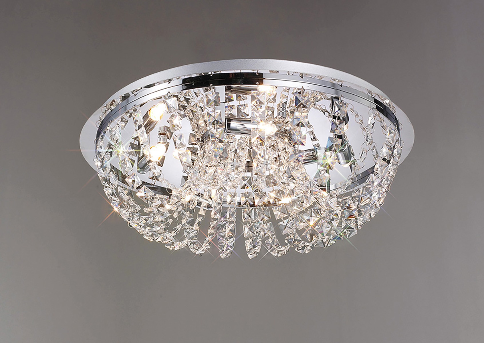 IL30043 5 Lt Chrome and Crystal Halogen Flush Ceiling Lamp