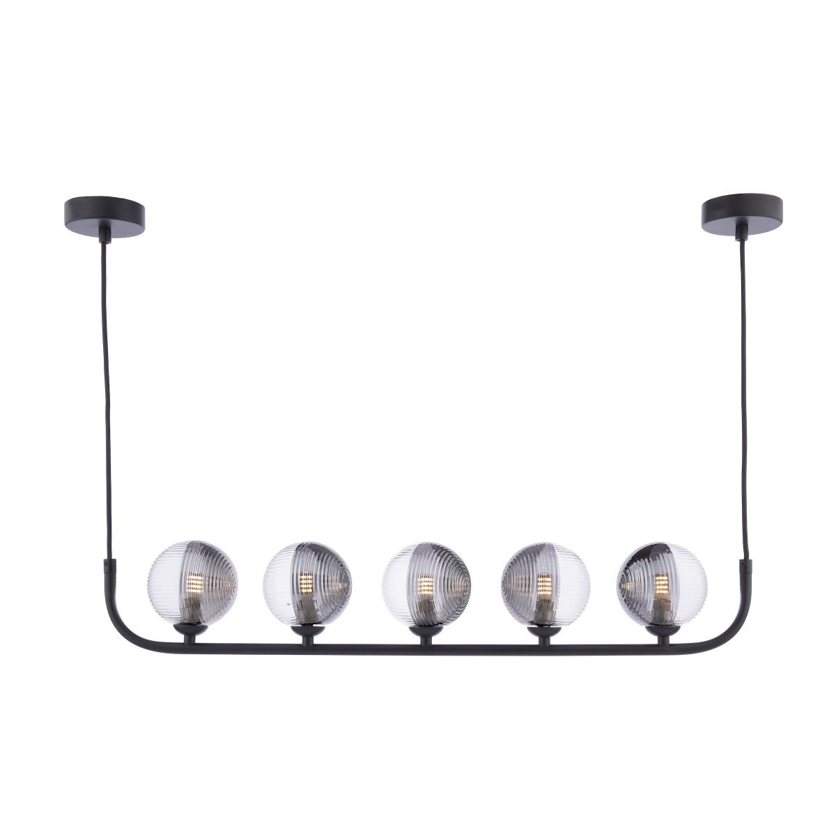 Dar Lighting Cradle 5 Light Bar Ceiling Pendant Light In Matt Black With Ribbed Glass