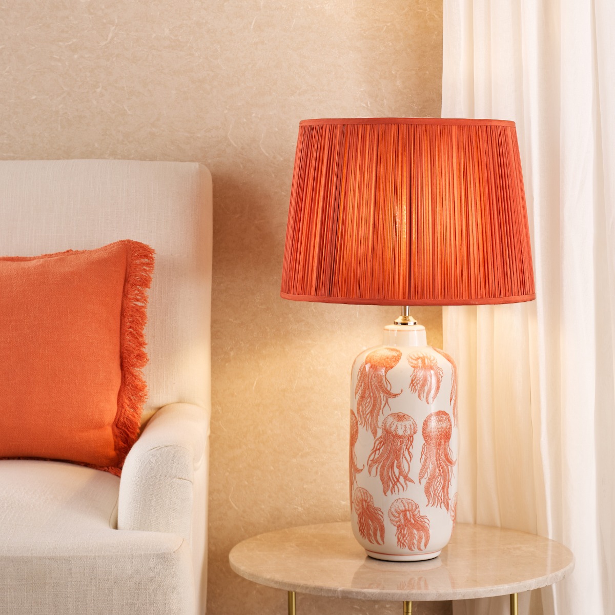 Dar Lighting Cyanea Ceramic Table Lamp Base In Pink And Satin Chrome