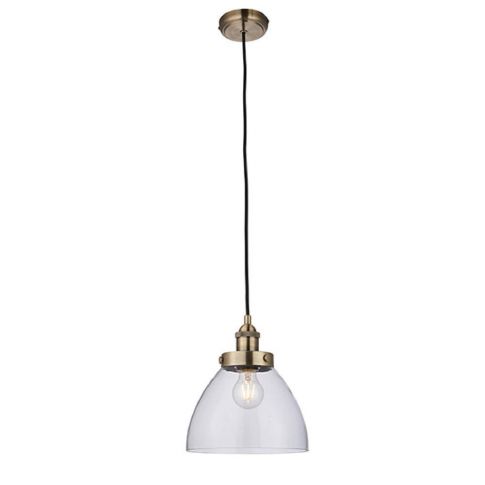 Endon 77272 Hansen 1 Light Ceiling Pendant In Antique Brass Plate And Clear Glass From Lights 4 Living - Vintage Brass Pendant Light