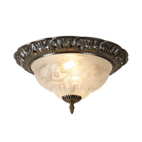 Searchlight 7045 13 Flush Ceiling Light In Antique Brass With Glass Diffuser From Lights 4 Living - Retro Glass Flush Ceiling Lights