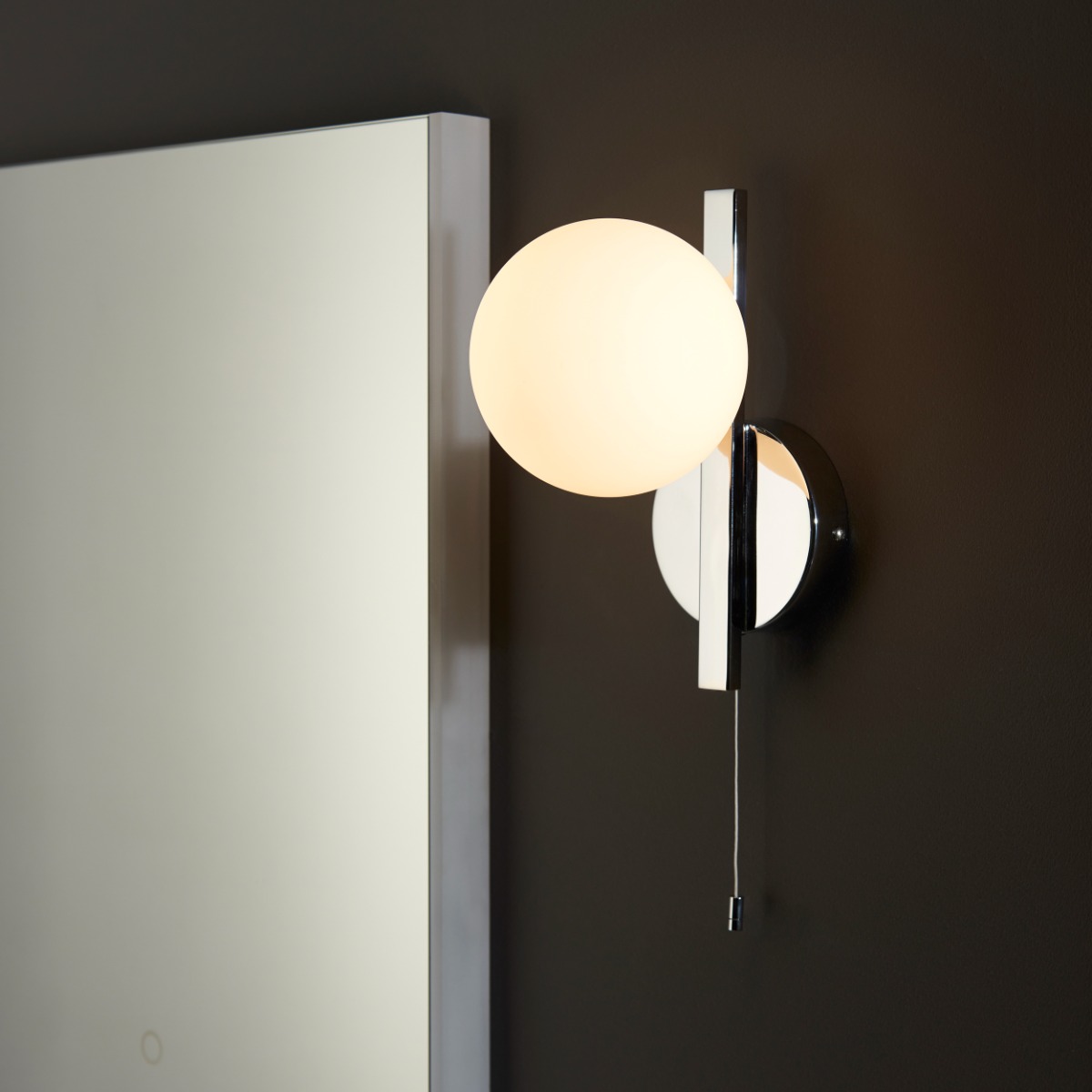 Freya Bathroom Wall Light In Chrome With Opal Glass Shade IP44