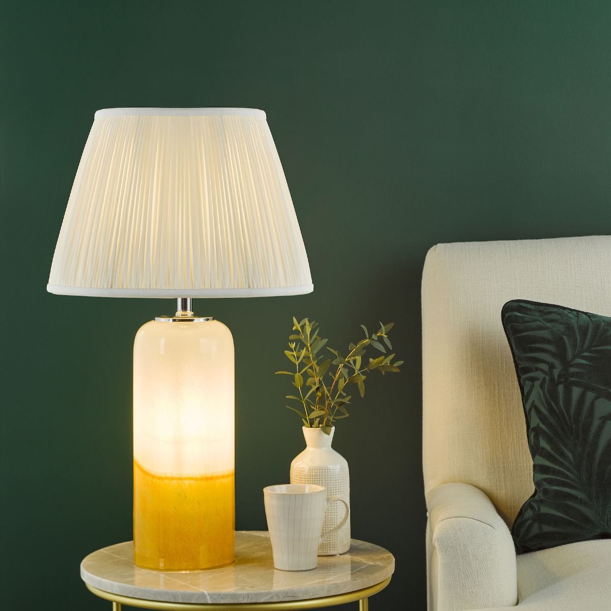 Dar Lighting Deandra Table Lamp Base In Yellow And White Art Glass