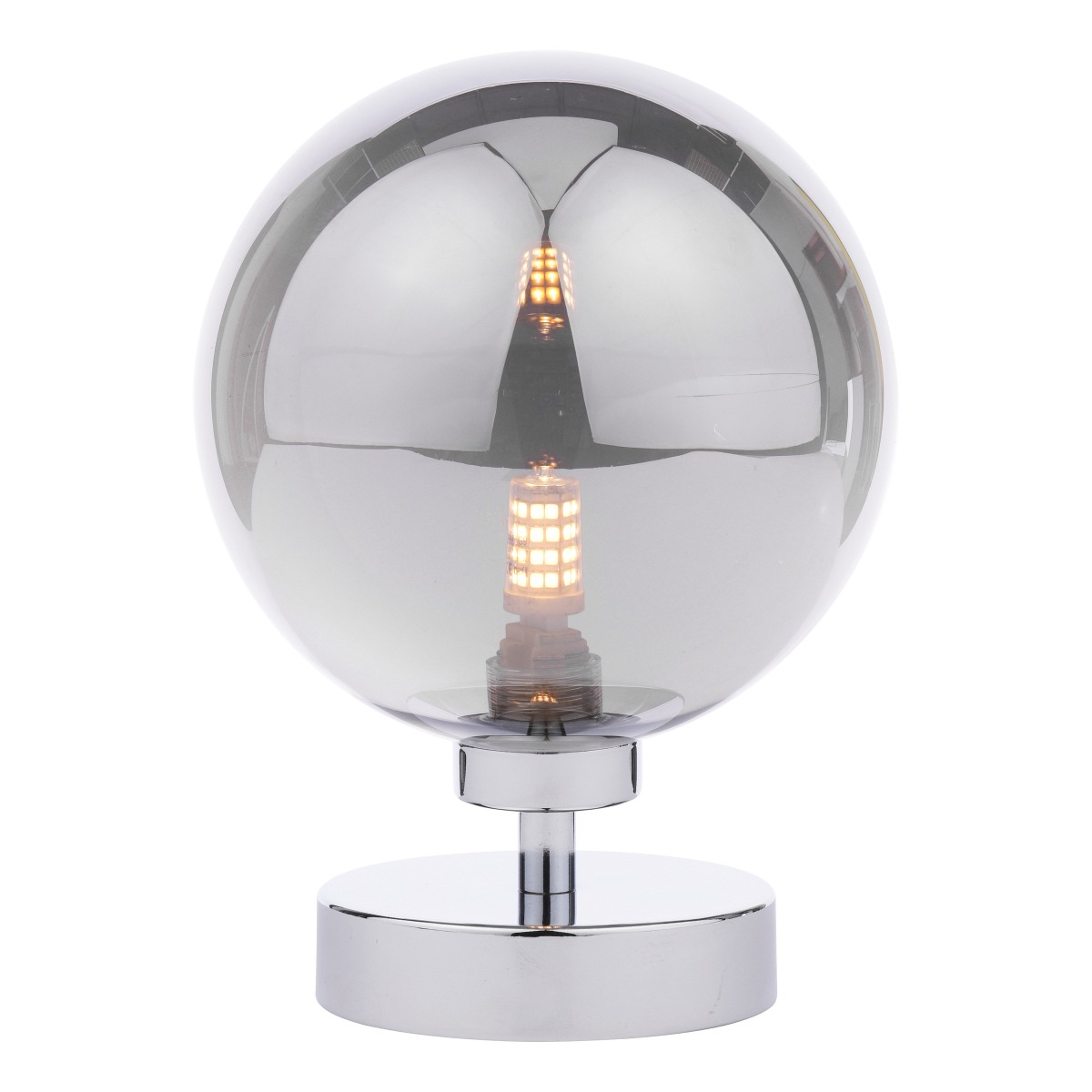 Dar Wisebuys Esben Touch Table Lamp In Polished Chrome And Large Smoked Glass