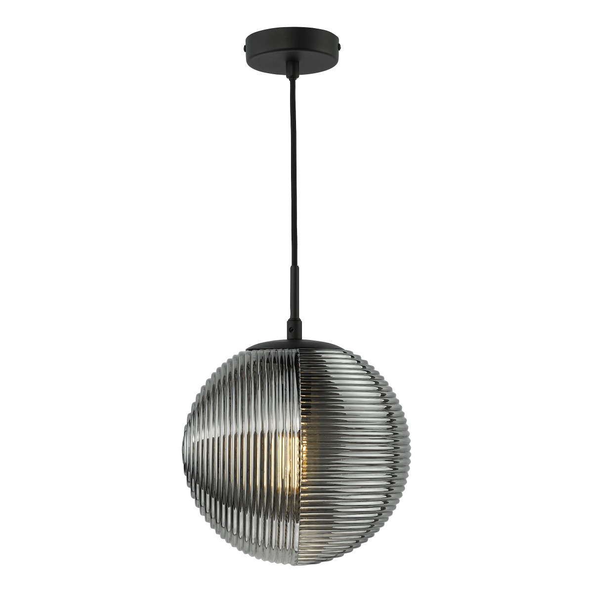 Dar Lighting Evander Single Ceiling Pendant In Matt Black With Smoked Glass