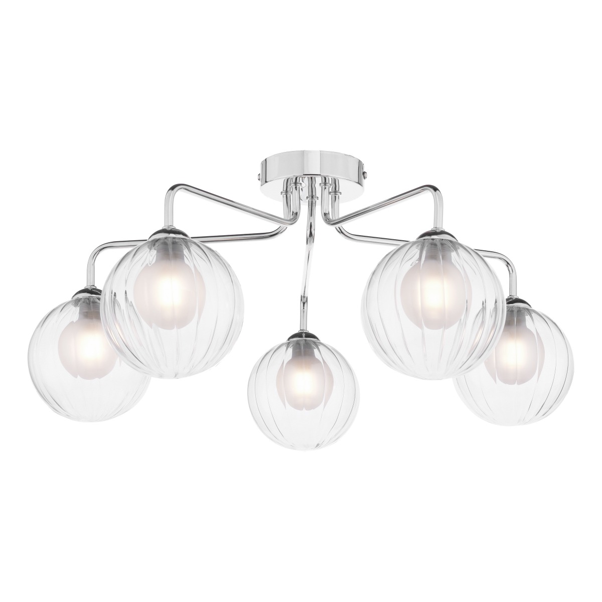 Dar Lighting Feya 5 Light Semi Flush Ceiling Light In Chrome With Clear And Opal Glass