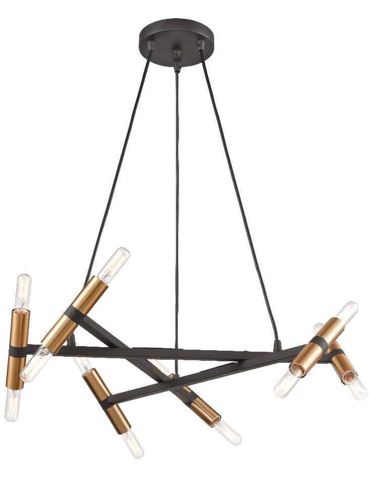 Franklite FL2418-12 Anglit 12 Light Ceiling Pendant Light In Matt Black And Old Gold