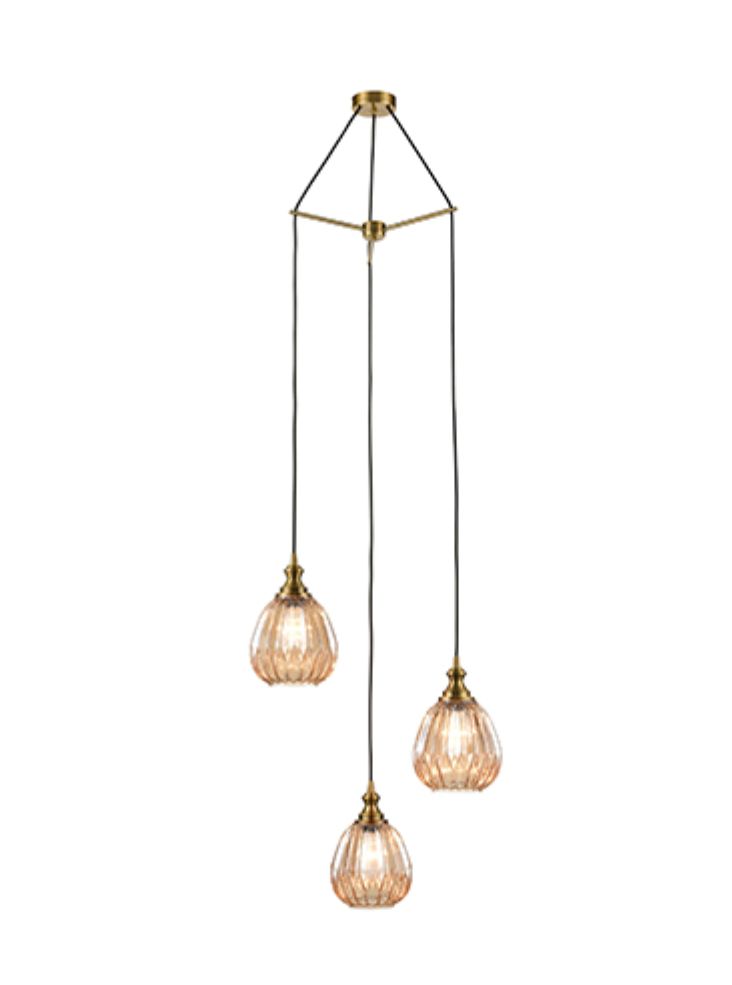 Marcella 3 Light Cluster Ceiling Light In Amber Glass Finish 51cm F2425-3/353
